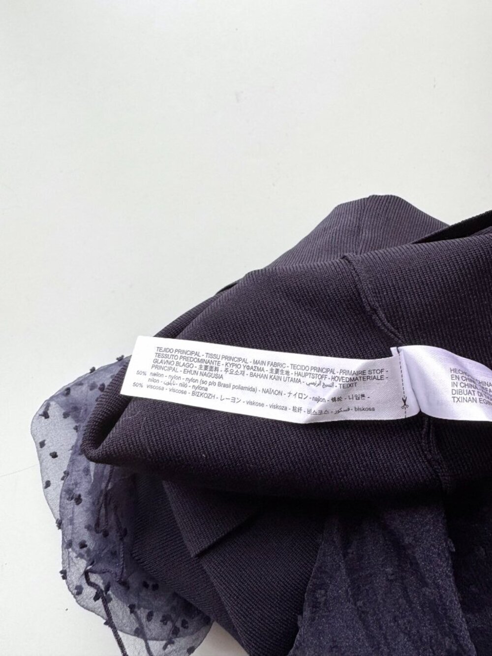 NWT ZARA Navy Blue Ribbed Knit Flocked Dot Organza Puff Sleeve Top, Size S - Picture 15 of 16